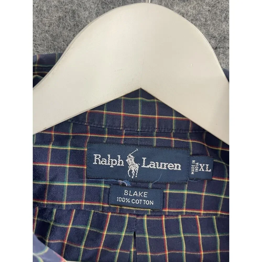 Polo Ralph Lauren Shirt Mens Extra Large Blue Check Plaid Button Up N192